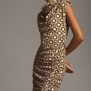 Anthropologie Geometric Pattern Dress - Black, White, Gold